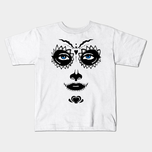 Sugar Skull Face Kids T-Shirt by BlackPawCanvas